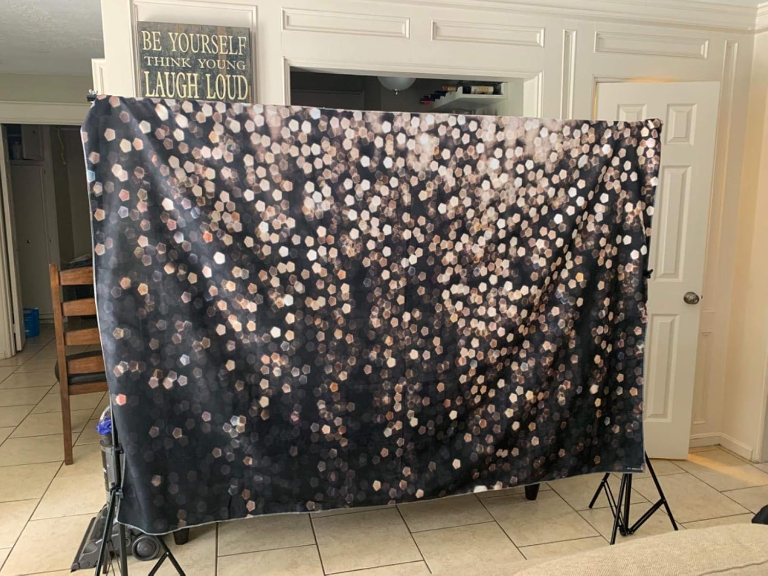 Avezano Gold and Black Bokeh Spots Photography Backdrop Astract Glitter Dot Props Photography Background Abstract Background for Selfie Birthday Party Banner (8x6ft) - Image 3