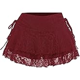 SHENHE Women's Lace Mini Skirt with Shorts Y2k Low Rise Ruffle Coquette Skirt Skort