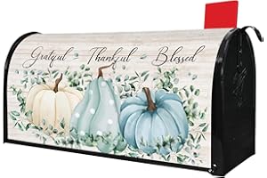 PUTWARE Fall Mailbox Covers Magnetic Standard Size 21" X 18" Waterproof Welcome Autumn Blue Pumpkin Mailbox Wraps Post Letter Box Cover for Garden Yard Home Thanksgiving Decor Outdoor Decorations