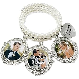 UGU Personalized Photo Wedding Bouquet Charm | Custom Picture & Text, Bride Commemorative Gift, Bridal Shower, Engagement, An