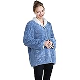 Loungees Women's Plush and Cozy Sherpa Reversible Button Front Bed Jacket
