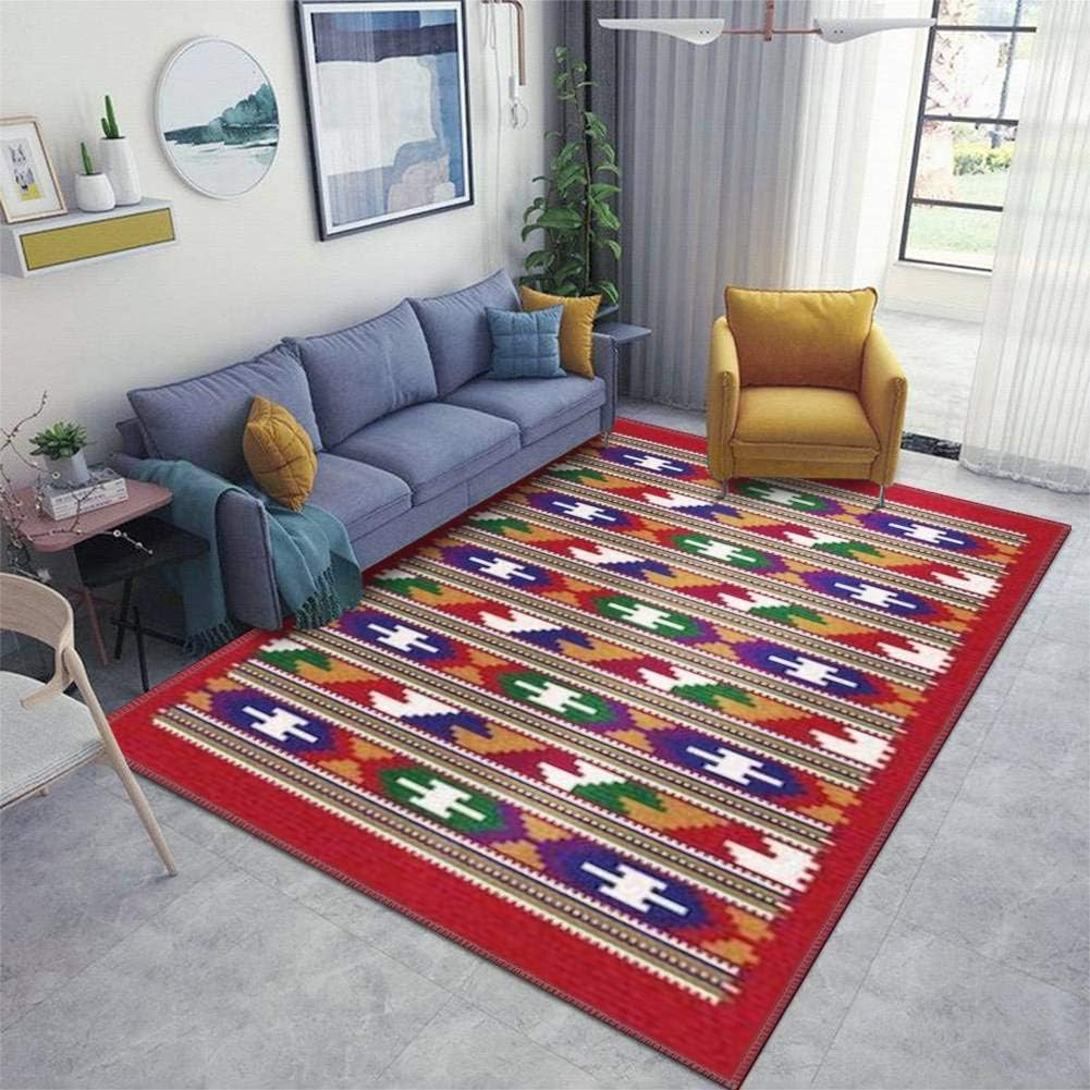 Colorful Oriental Mosaic Kilim Rug with Traditional Folk Geometric Area Rugs Floor Mat Non Slip Table Blanket Rugs Soft Door Mat Nursery Carpet for Living Room Home Indoor Outdoor Runner Rugs