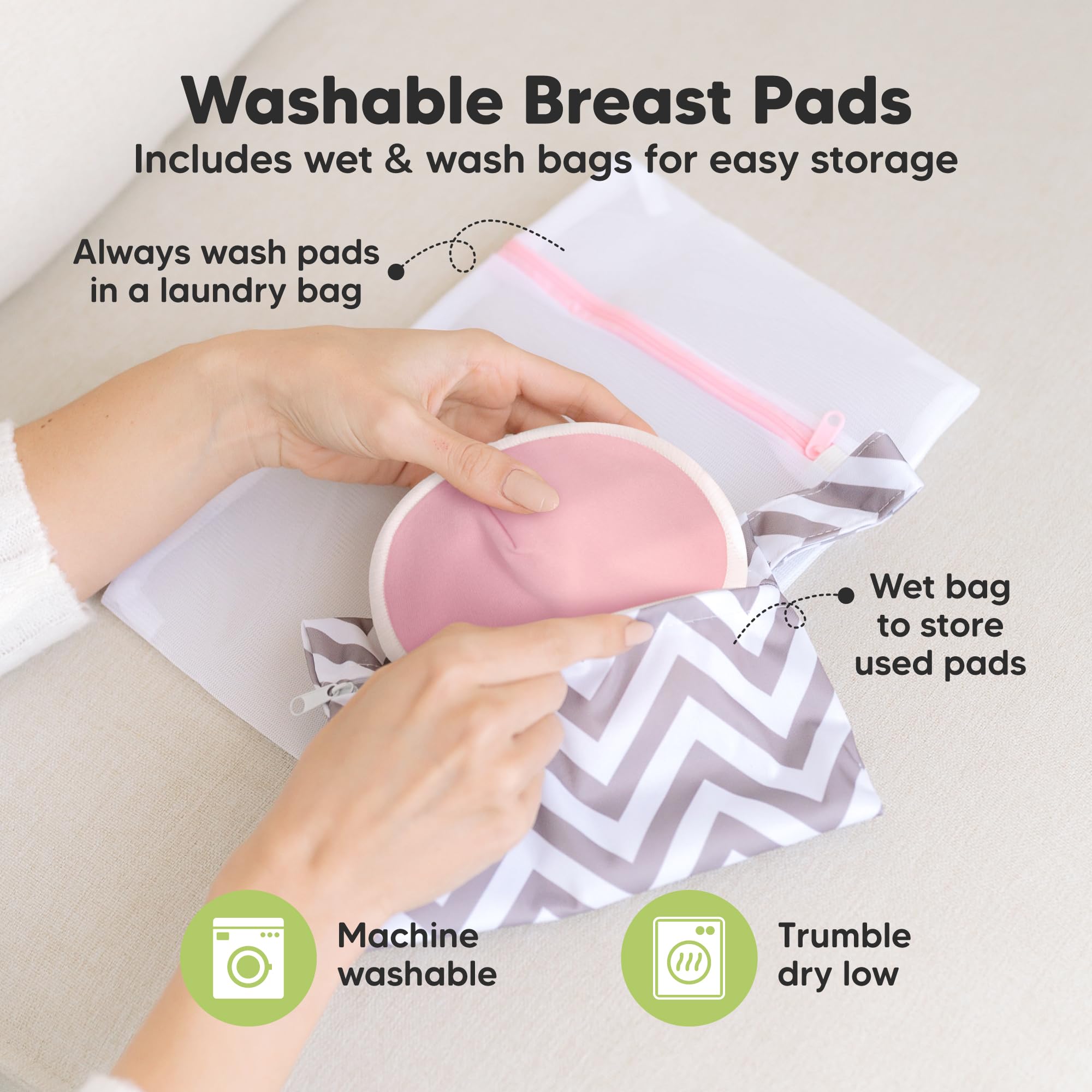 Organic Nursing Pads - 14 Washable Viscose Derived from Bamboo Breastfeeding Pads, Wash Bag, Reusable Breast Pads for Breastfeeding, Nipple Pads for Breastfeeding Essentials(Pastel Touch, L 4.8