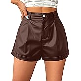 Avanova Women Faux Leather High Waisted Shorts Pleated Casual Summer Shorts