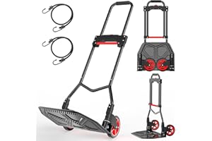 DOERPUZ Heavy-Duty Steel Folding Hand Truck, 180LB Capacity Dolly cart with Telescoping Handle, Industrial Grade Collapsible Utility Cart for Moving, Warehouse and Shopping