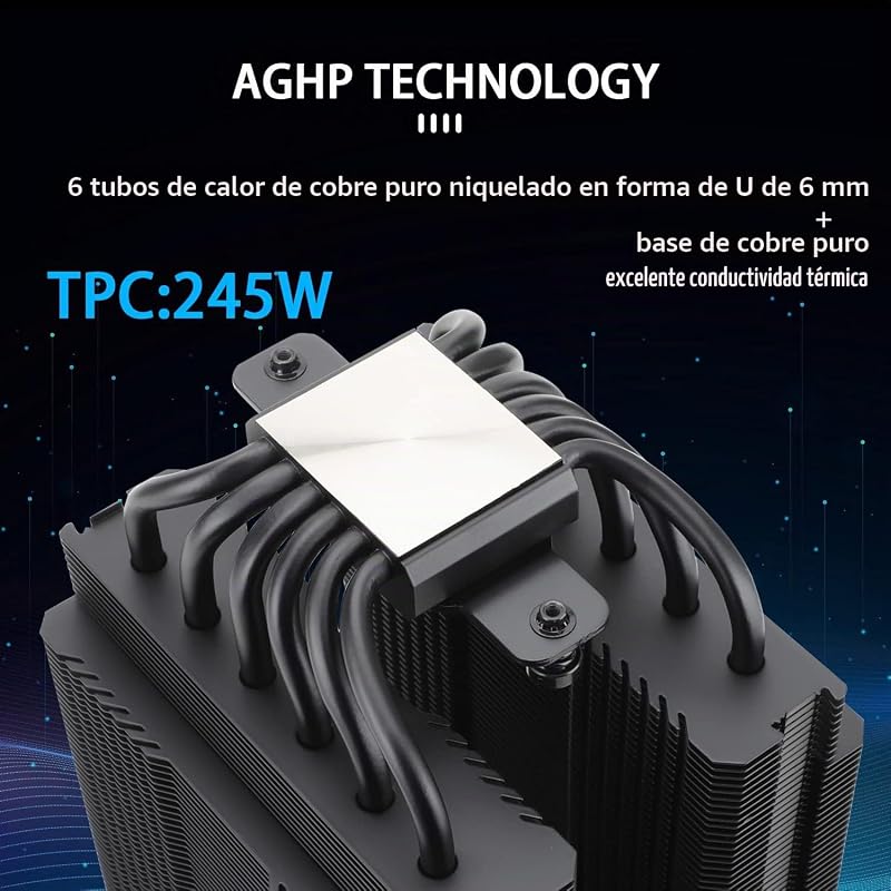 Peerless Assassin 120 Black CPU Air Cooler, 6 Heat Pipes, Dual 120mm TL-C12B PWM Fan, Aluminio Heatsink Cover, AGHP Technology, para AMD AM4 AM5/Intel LGA 1700/1150/1151/1200/2066/2011
