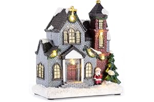 innodept12 Christmas Church Village Lit House - LED Lighted Christmas Collectible Buildings 6 inches Multicolor, Battery Operated