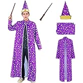 EDAUWAE Wizard Costume Adults Wizard Cloak Stars Magician Cape Wizard Hat Cloak Magic Wand Halloween Costume