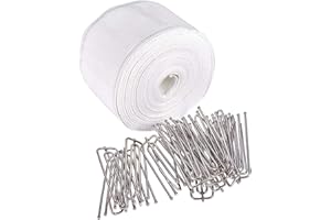 INCREWAY Curtain Accessory, 10 Meters/10.9 Yards White Curtain Heading Deep Pinch Tape Pull Pleat Tape with 20 Pcs Stainless Steel 4 Prong Curtain Pleat Hook Clip