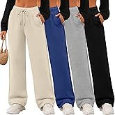 Velvelhall 4 Pack Women's Wide Leg Sweatpants Drawstring Lounge Joggers for Women Straight Pants Elastic Waist with Pockets