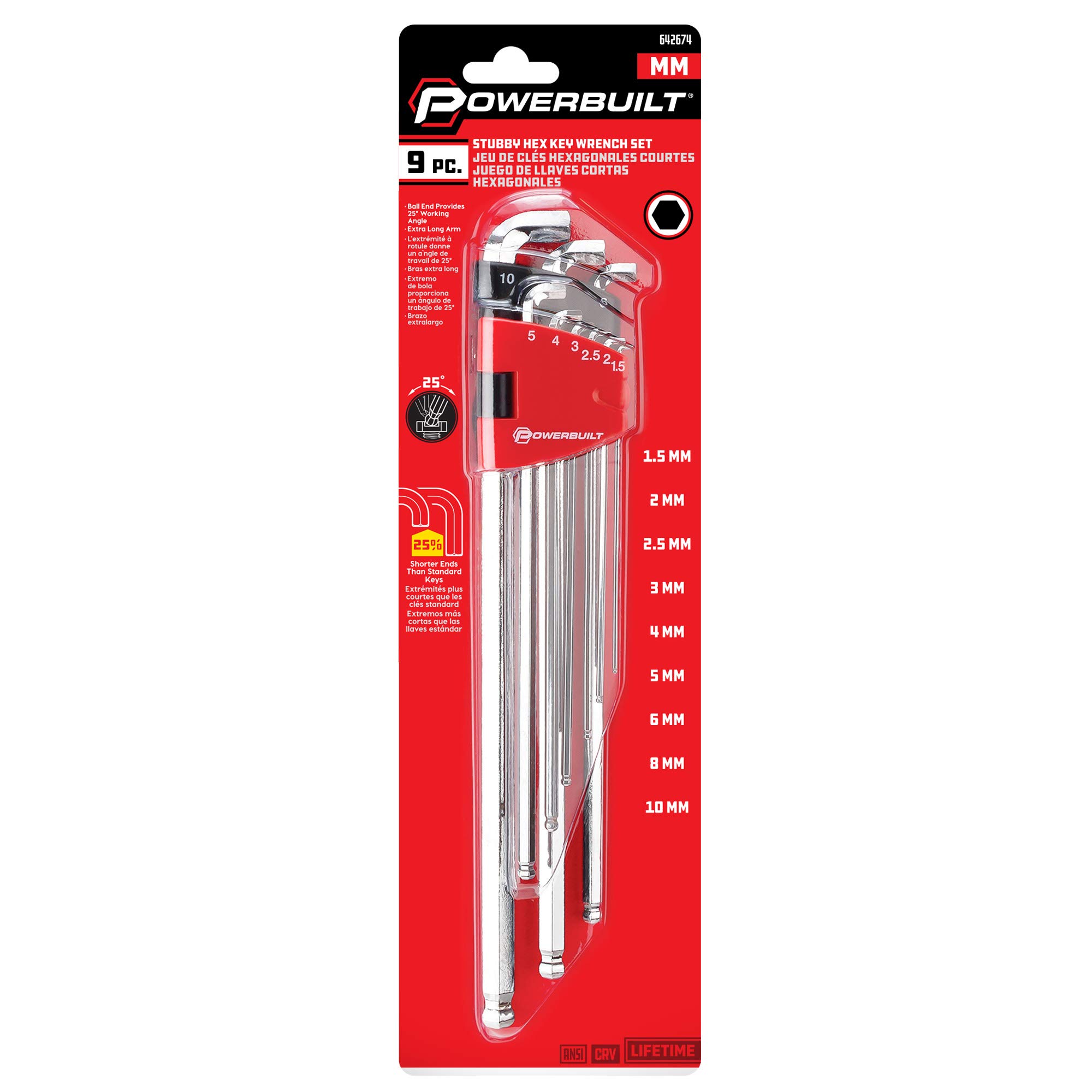 Powerbuilt 9 Piece Metric Stubby Long Arm Ball End