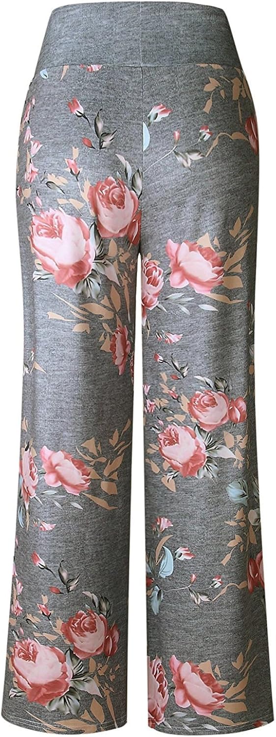 AMiERY Women's Comfy Casual Pajama Pants Floral Print Drawstring Palazzo Lounge Pants Wide Leg at  Women’s Clothing store
