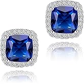 YOMELA Cubic Zirconia Earrings Studs, Halo CZ Birthstone Simulated Diamond Stud Earrings for Women