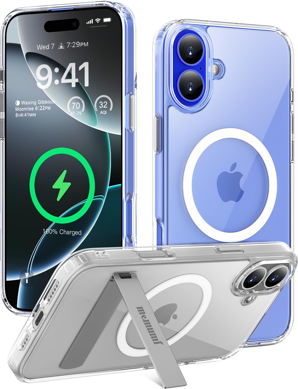 memumi Clear Case for iPhone 16, [Not Yellowing] [Camera Protection][Support Wireless Charging] Transparent Shockproof Protective Phone Cover, Anti-Scratch Clear Back