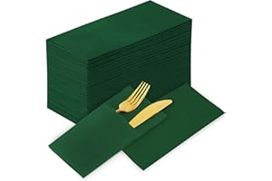 KAMMAK Dark Green Napkins Disposable with Pocket Cloth Like Dinner Paper Napkins 100 Pack Folded Guest Hand Towel for Party Decoration, Wedding Reception, Bathroom or Restaurant (16.5 x 16.5 inch)