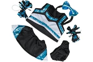 STUFFEMS TOY SHOP Metallic Teal & Black Cheerleader Outfit Fits Most 8"-10" Stuffed Animals