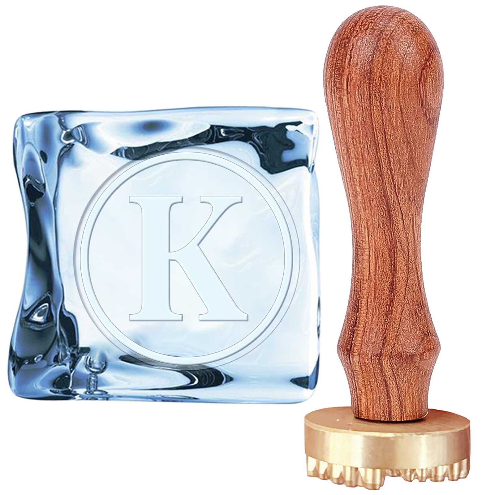CRASPIRE K Ice Stamp Letter Ice Cube Stamp Ice Branding Stamp with Removable Brass Head & Wood Handle Vintage Ice Stamp for DIY Crafting Cocktail Whiskey Mojito Drinks Bar Making