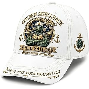 Golden Shellback Cap, Old Sailor Adjustable Embroidered Men Baseball Hat, for Unisex, Veteran Gift
