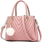 I IHAYNER Womens Leather Handbags Purses Top-handle Totes Satchel Shoulder Bag for Ladies with Pompon (Pink-1)