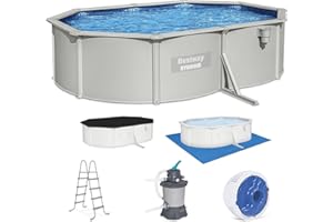 Bestway Hydrium 16’5” x 12’ x 48” Oval Steel Wall Above Ground Pool Set with 950 GPH Sand Filter Pump, Skimmer and Ladder – Semi-Permanent Year-Round Swimming Pool