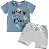 Fernvia Baby Boy Summer Outfits Toddler Funny Letter Short Sleeve T-Shirt Tops Elastic Shorts 2 Piece Clothes Set