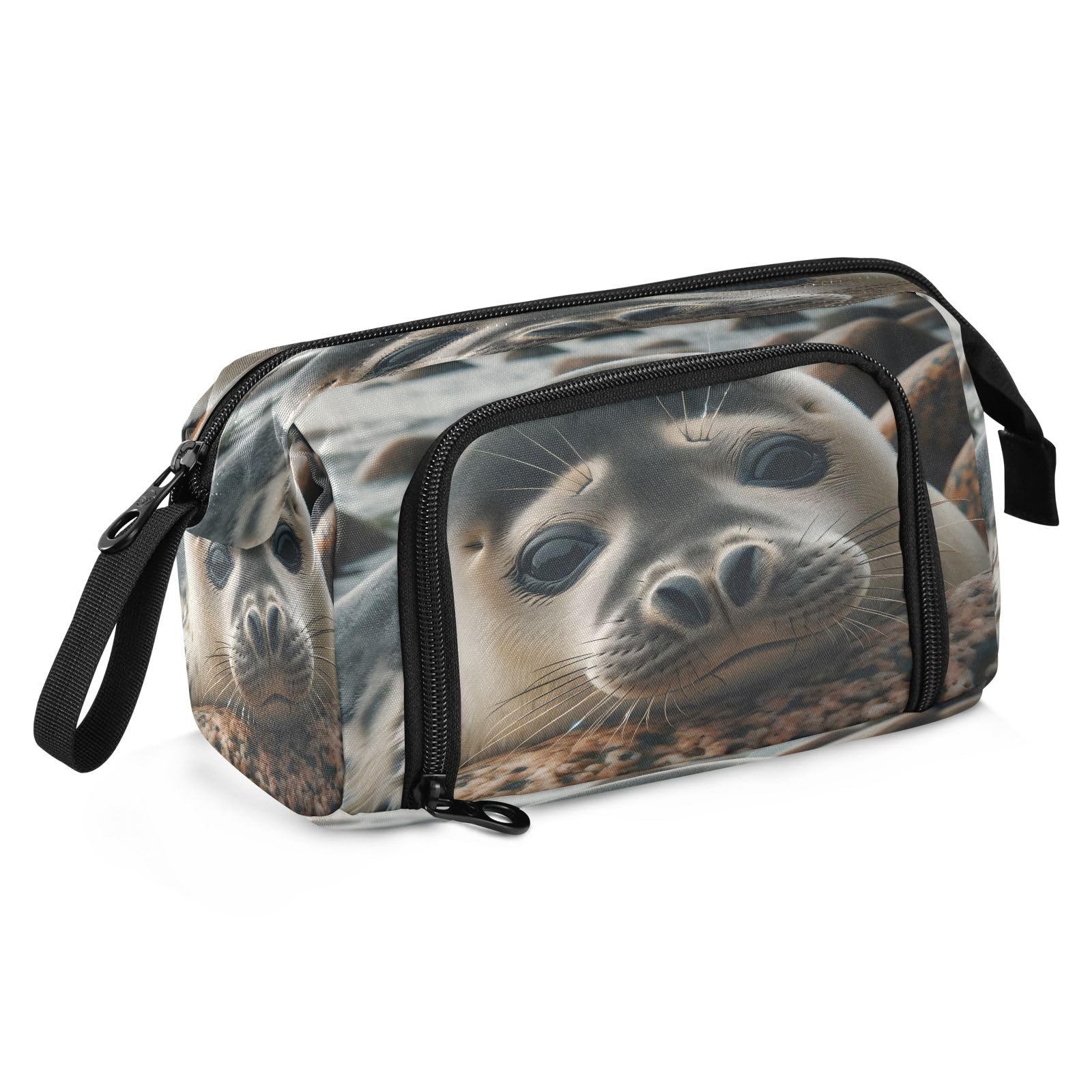 Mnsruu Big Capacity Pencil Case Close Up Portrait of The Grey Seal Pouch Pen Case Pencil Box Stationery Bag Makeup Bag Office Organizer for Boys Girls