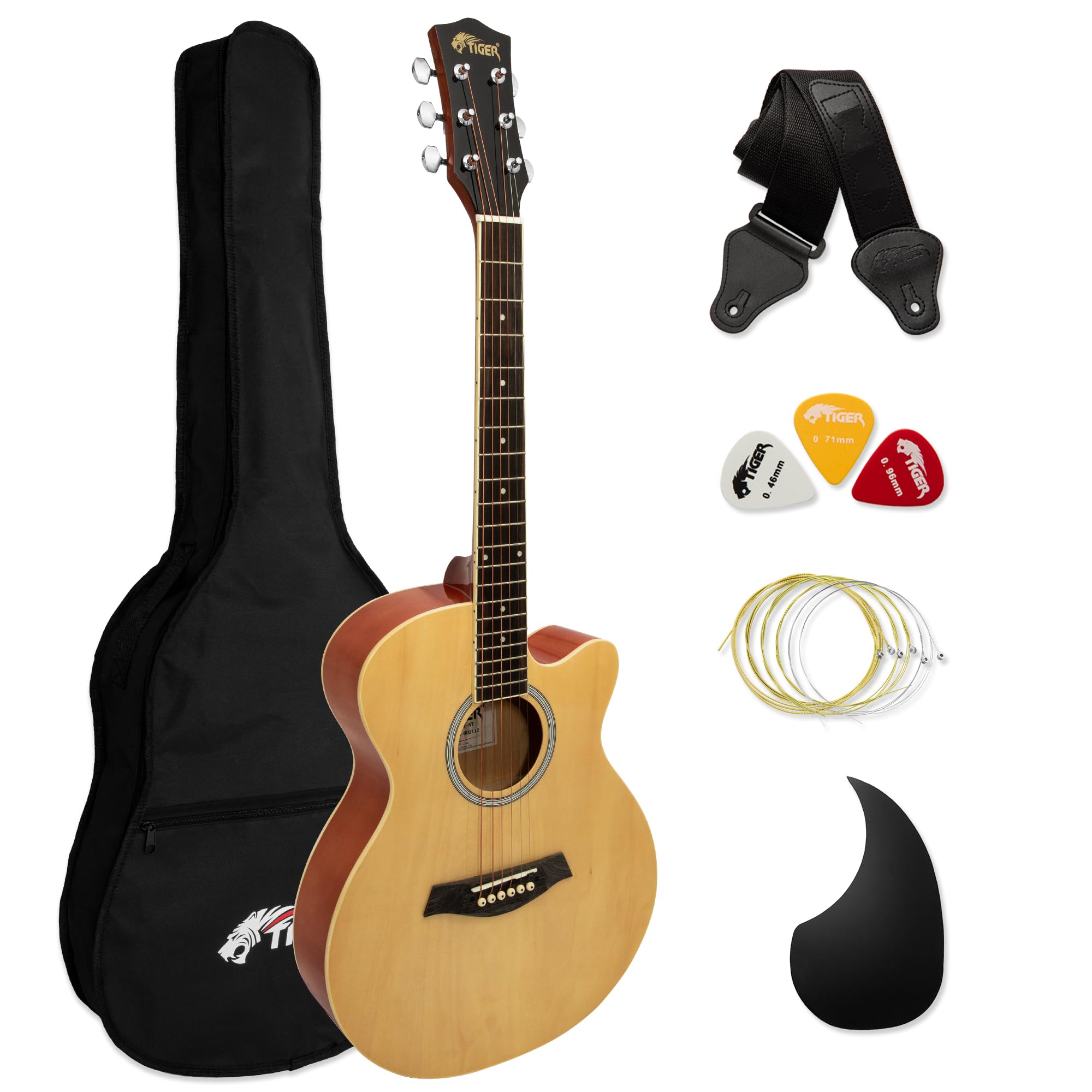 TIGER AL-ACG1-NT Small Body Acoustic Guitar for Beginners Guitar - Natural - Now with 6 Months Free Lessons Included