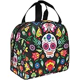 VOOHDDY Mexican Skull Skeleton Floral Insulated Lunch Bag For Men Women Reusable Lunch Box Container Waterproof Portable Cooler Thermal Tote Bag For Work Office Picnic Beach Travel