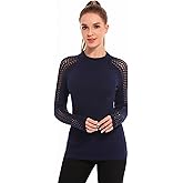 AmélieBoutik Women Crewneck Crochet Eyelet Trim Raglan Long Sleeve Sweater