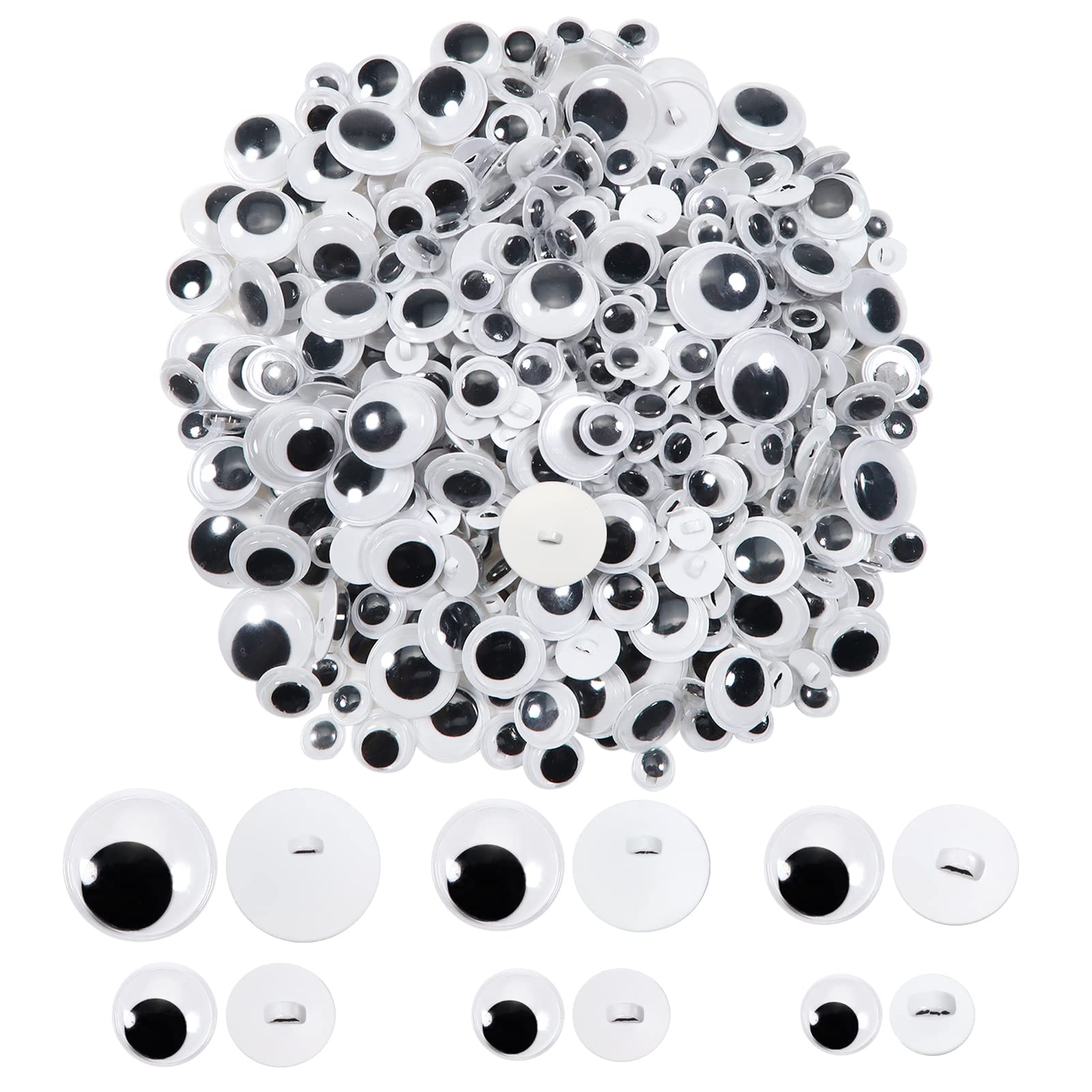 TOAOB 500 Pieces Wiggle Eyes Small Button Eyes for Sewing 8 mm 10 mm 12 mm 15 mm 18 mm 20 mm Plastic Wiggle Googly Eyes Round Black Doll Eyes Safety Eyes for Crochet Animals Plush Dolls Knitting Dolls