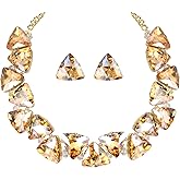 BriLove Art Deco Sparkly Triangle Statement Necklace Earrings Set for Women