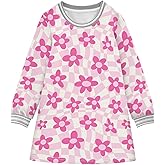 KICPOAY Toddler Girl Dresses Pink Daisy Flowers Checkered Girls Long Sleeve Shirt Dress 2-8 Years