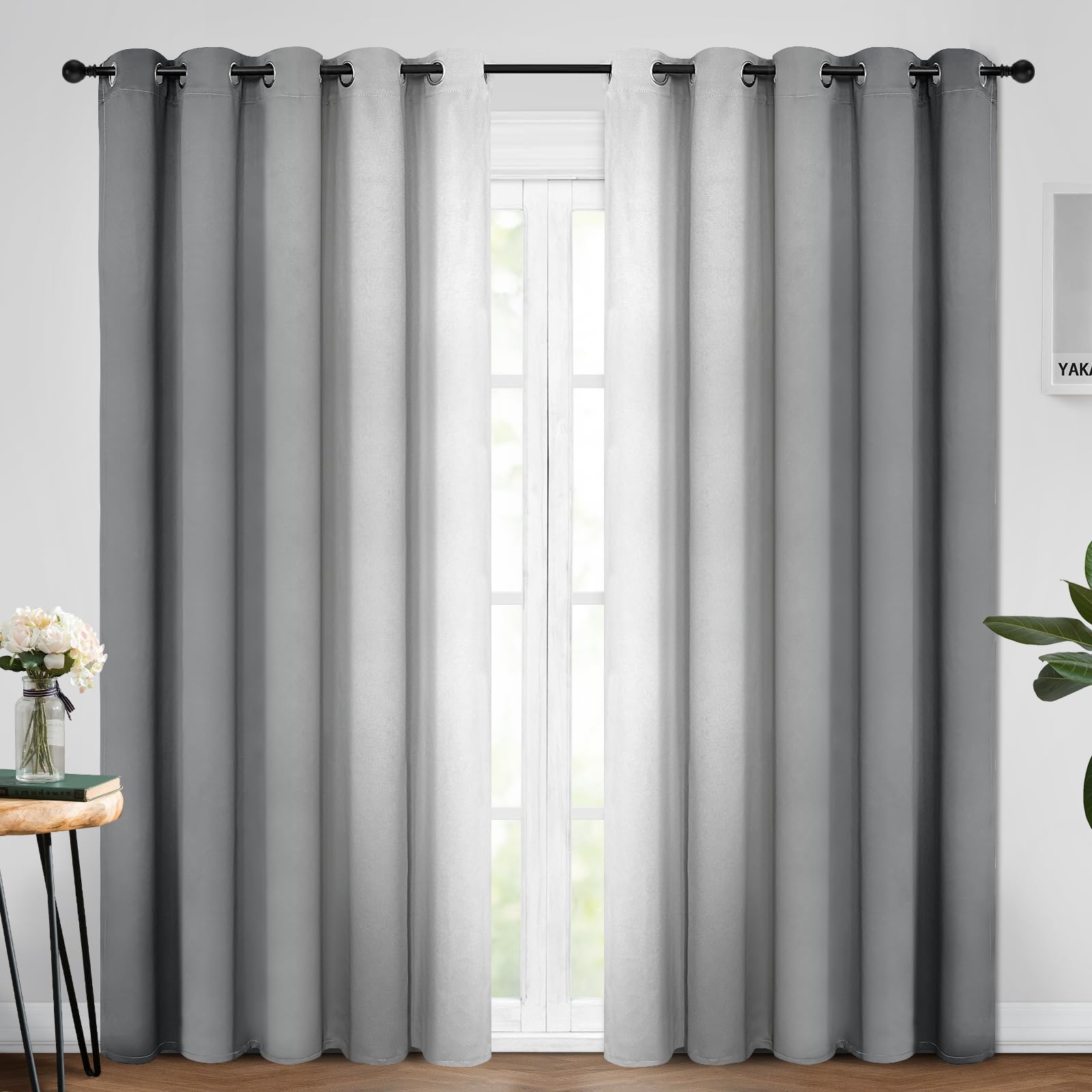 Yakamok Room Darkening Ombre Curtains 84 Inch Length, Grey and Greyish White Thermal Insulated Gradient Color Curtains,Light Blocking Grommet Window Drapes for Bedroom,62 Inch Width,2 Panels Image
