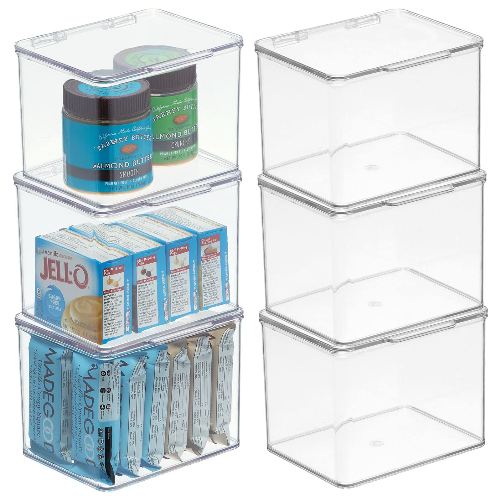 Photo 1 of mDesign Plastic Kitchen Pantry and Fridge Storage Organizer Box Containers w/Hinged Lid for Shelves or Cabinets, Holds Food, Snacks, Seasoning, Condiments, Utensils, Lumiere Collection, 6 Pack, Clear