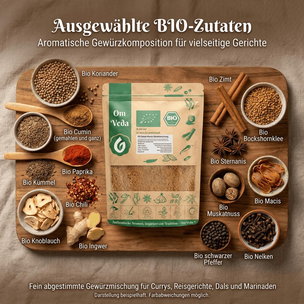 BIO Garam Masala Gewürzmischung 150g | Aromatische Premium Gewürzmischung für Currys, Eintöpfe, Chutneys, Marinaden | Fein gemahlen, ohne Salz | Vegan, glutenfrei, ohne Zusatzstoffe | OmVeda 5