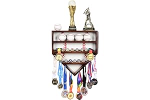 Westant Baseball Ring Display Case - 17" Wooden Baseball Ring Holder, Wall Mount Baseball Case Display for Balls, Rings, Medals, Trophies - One Case for All Memorabilia