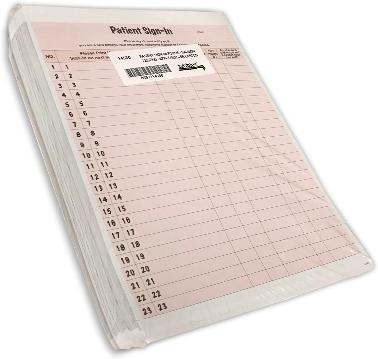 Tabbies Patient Sign-In Label Forms, 8-1/2" x 11" Form, Salmon, 23 Labels/Sheet, 125 Sheets/Pack (TAB14530): Office Products