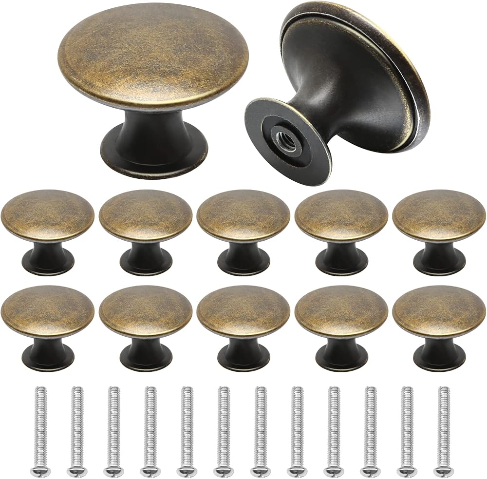 Juibao 12 Pcs Bronze Cabinet Knobs Antique Brass Drawer Knobs with Screws
