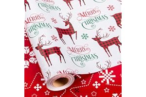MAYPLUSS Christmas Wrapping Paper Roll - 17IN X 33FT - Gift Wrapping Paper Featuring Merry Christmas Reindeer Reversible Snowflake for Kids, Holiday, New Year