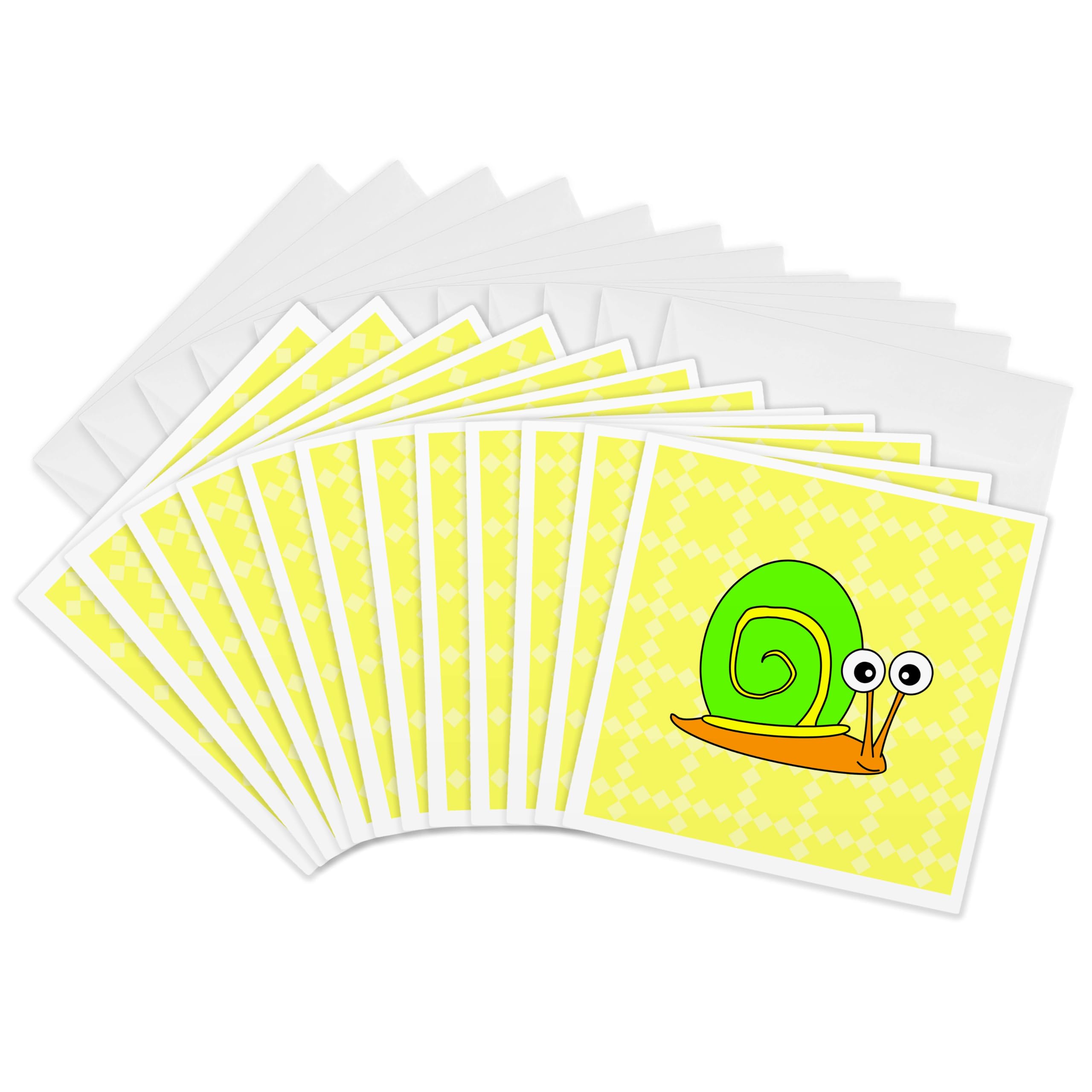 3dRose gc_6290_2 6 x 6-Inch "Cute Orange, Yellow and Green Snail Design" Greeting Card (Pack of 12)