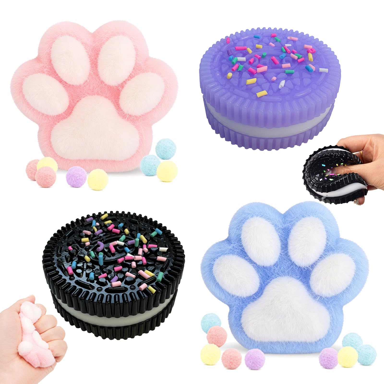 4 Pcs Taba Squishy Toys Set, Cute Cat Paw Biscuit Squeeze Soft Stress, Squishy Squeeze Toy Squishes Kit for Adults and Kids Christmas Birthday Gifts