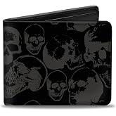 Buckle-Down Wallet, Bifold, Skull Pile Black Gray, Vegan Leather | Skull Pile Black Gray Billfold Credit Card and ID Slots Vegan Leather