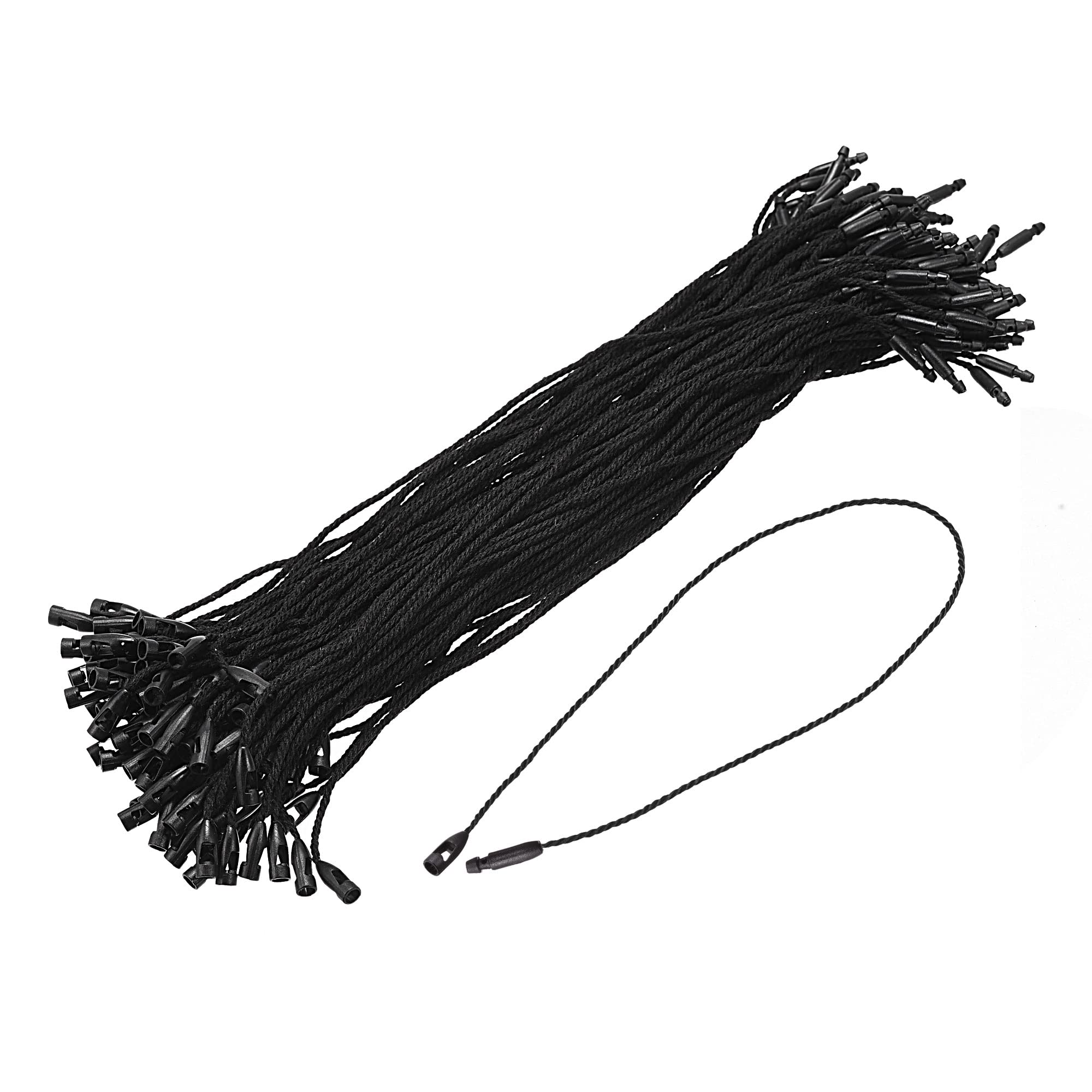 Photo 1 of MECCANIXITY Cotton Hang Tag String Snap Lock Pins Loop Price Tag Fastener Plastic Tags Ties Black 7.8 Inch Pack of 100
