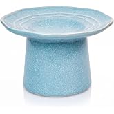 LOVINFURBABY Shallow Wide 6" Elevated Cat Bowls Ceramic Raised Cat Food Dish, Anti Vomiting, Protect Cat's Spine, Pale Turquoise