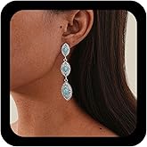 Ximdble Vintage Turquoise Oval Dangle Earrings Long Blue Stone Drop Earrings Oval Tribal Dangle Earrings Retro Turquoise Stud Earrings Turquoise Oval Bead Earrings for Women