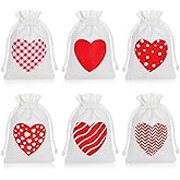 Yookat 30 Pieces Valentines Burlap Bags Heart Gift Burlap Drawstring Bags for Valentines Wedding Party (30)