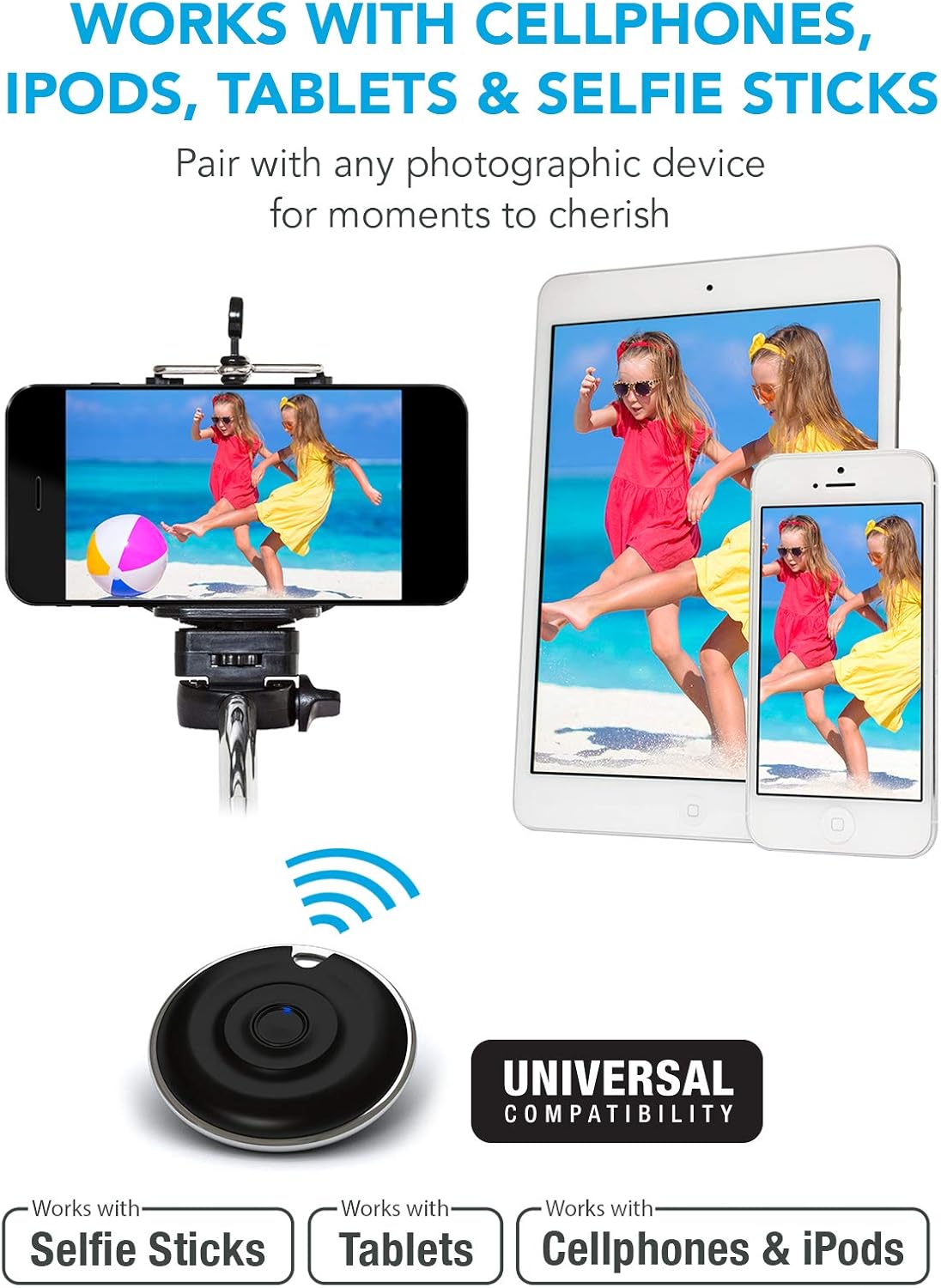 Premium 5-in-1 Bluetooth Selfie Remote Control Camera Shutter for iPhone 11 10 XR XS X 8 7 6 5, Samsung Galaxy S10 S9 S8 S7 S6 S5 & Most Androids - Long 30ft Range - No Apps, No Downloads, No Hassle: Camera & Photo