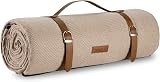 VonShef Picnic Blanket Beige Herringbone 200x220cm Waterproof Backing