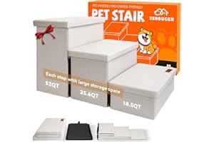 ZERBUGER Dog Stairs with Storage 17.1"H, Dog Steps for High Beds, Folding Pet Stairs Gift for Small Medium or Large Dogs Puppy for Bed Couch, Dog Ramp for Car Hold Up to 200 lbs (Beige Gray, 3 Steps No Condo)