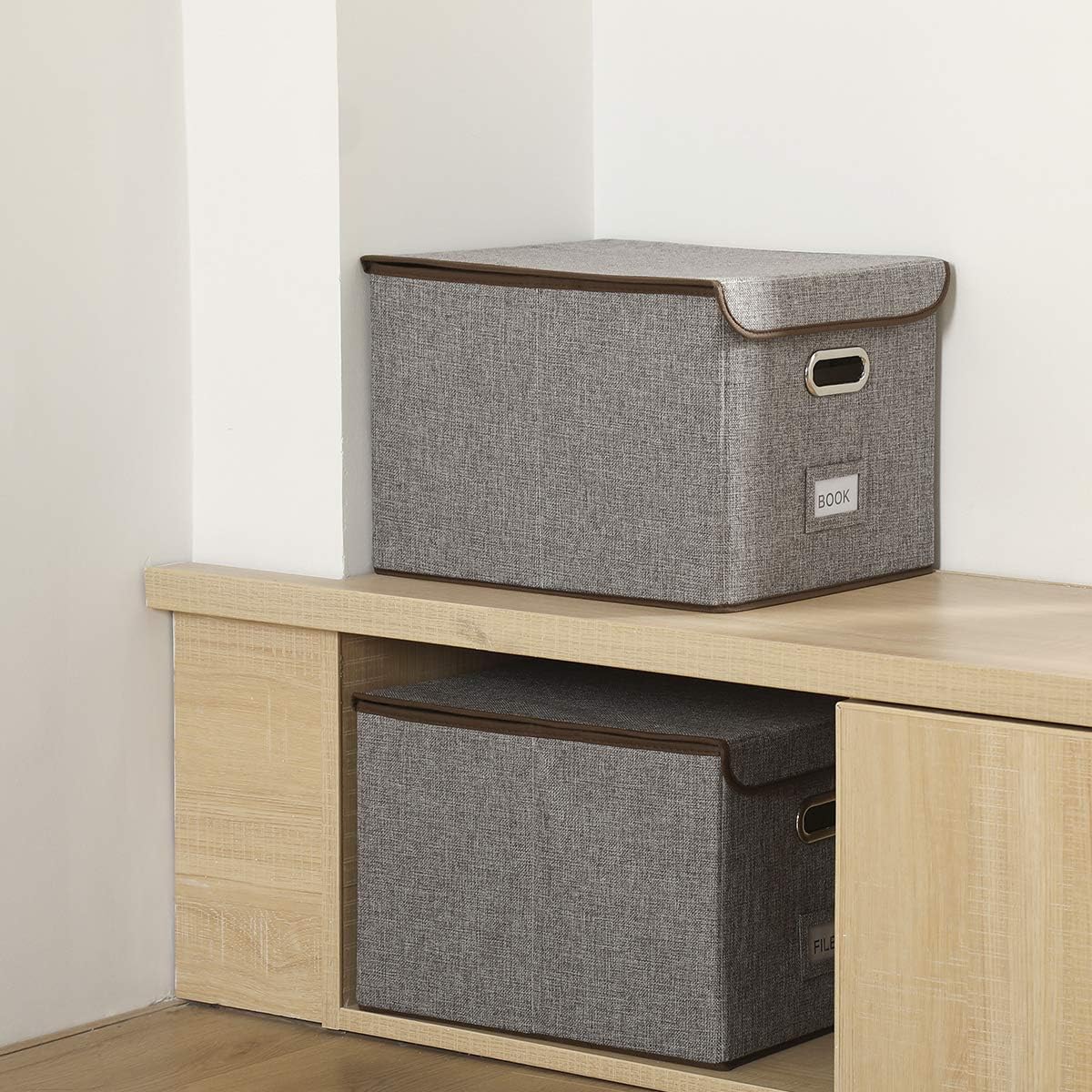 Collapsible File Box with Lid [4-Pack] Decorative Documents Storage Organizer with Linen Filing, Home Office Bin, Letter Size Legal Size(15x13x11) (Grey): Home Improvement